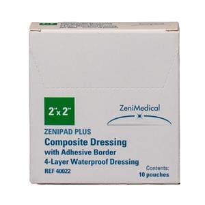 ZeniPAD Plus Composite Wound Dressing 2x2" 4Lyr Strl Sq NAdh Adh Brdr Wht Abs