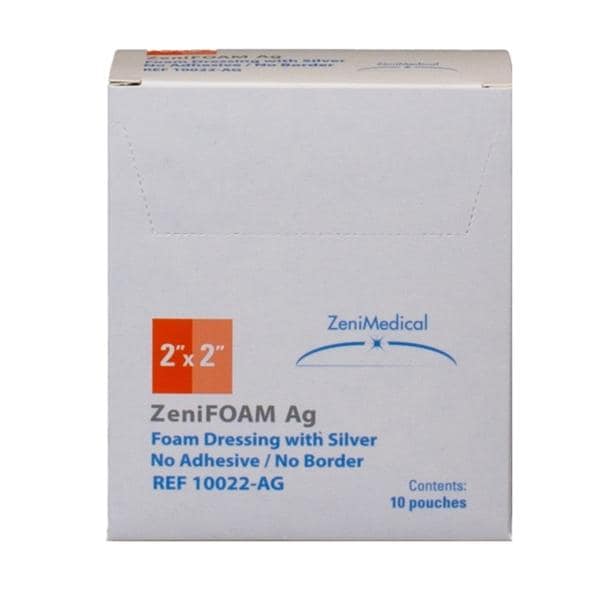 ZeniFOAM Ag Polyurethane Foam Wound Dressing 2x2" Sterile Square NAdh Tn