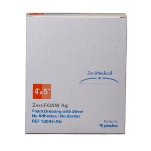 ZeniFOAM Ag Polyurethane Foam Wound Dressing 4x5" Sterile Rectangle NAdhr Tn