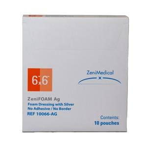 ZeniFOAM Ag Polyurethane Foam Wound Dressing 6x6" Sterile Square NAdhr Tn