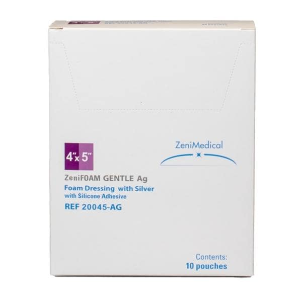 ZeniFOAM Ag GENTLE PU Fm Wound Dressing 4x5 Strl Rctngl Slcn Adh NAdhr Tn LF