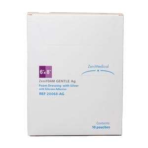 ZeniFOAM Ag GENTLE PU Fm Non-Border Dressing 6x8 Strl Rctngl Slcn Adh NAdh Tn