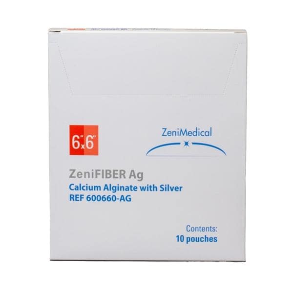 ZeniFIBER Ag Calcium Alginate Wound Dressing 6x6" Sterile Square White