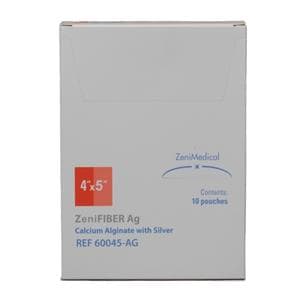 ZeniFIBER Ag Calcium Alginate Wound Dressing 4x5" Sterile Rectangle White