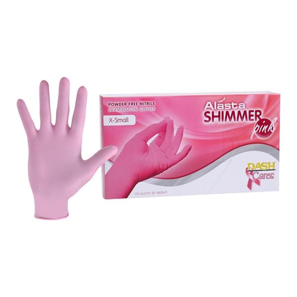 Alasta Shimmer Nitrile Exam Gloves X-Small Pink Non-Sterile, 10 BX/CA