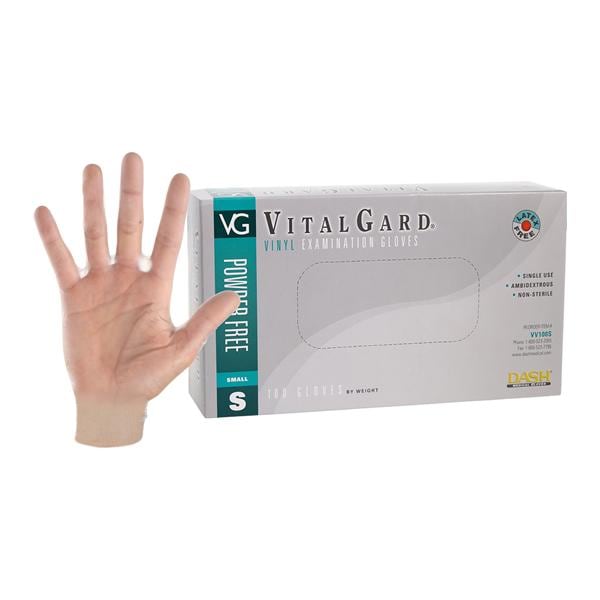 VitalGard PVC Vinyl Coated Exam Gloves Small Clear Non-Sterile, 10 BX/CA