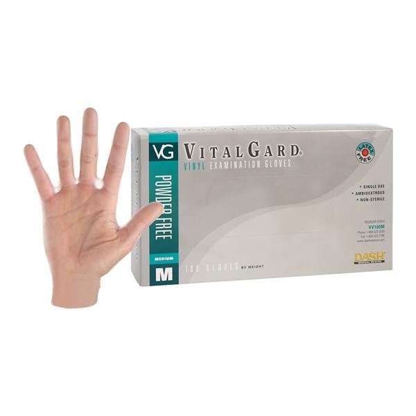 VitalGard PVC Vinyl Coated Exam Gloves Medium Clear Non-Sterile, 10 BX/CA