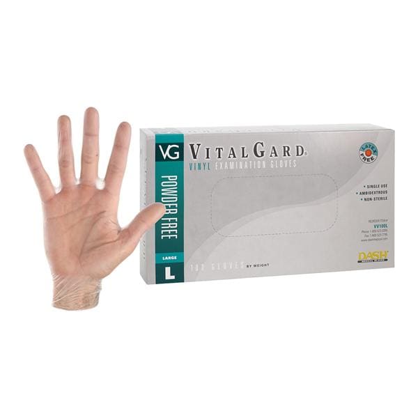 VitalGard PVC Vinyl Coated Exam Gloves Large Clear Non-Sterile, 10 BX/CA