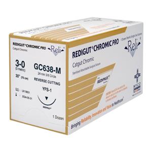 Redigut Endosuture 3-0 30" Chromic Gut Braided YFS-1 Natural 12/Bx