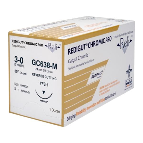 Redigut Endosuture 3-0 30" Chromic Gut Braided YFS-1 Natural 12/Bx