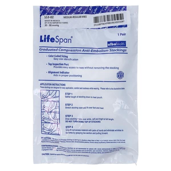 Lifespan Anti-Embolism Stocking Knee High Medium Unisex 14-16" White