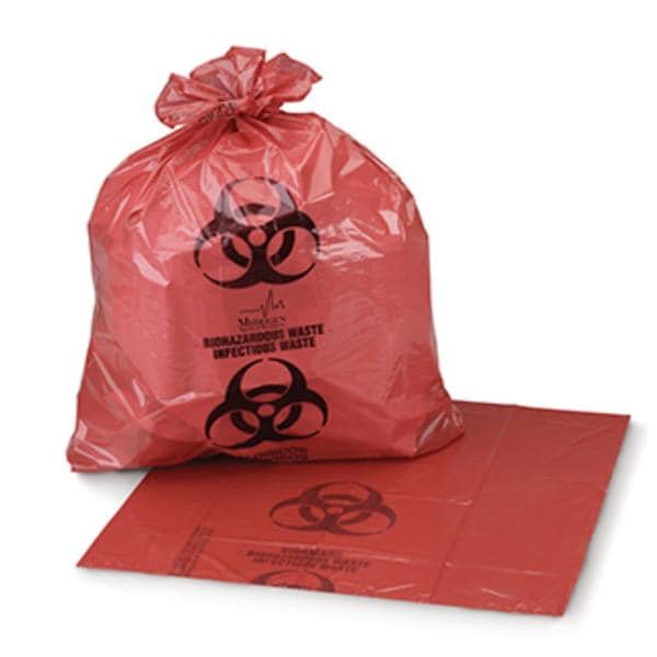 Biohazard Bag 16mil 40x48" Red/Black Flat Seal HDPE 250/Ca