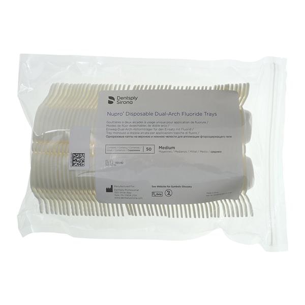 NUPRO Dual Arch Fluoride Trays Foam Medium White Disposable 50/Bg, 12 BG/CA