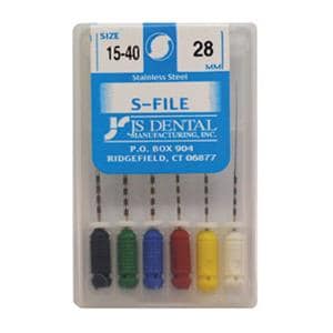 Hand S-File 25 mm Size 15 Stainless Steel White 6/Pk