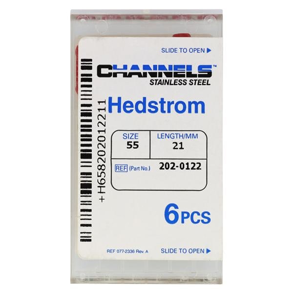 Channels Hand Hedstrom Files 21 mm Size 55 Stainless Steel Red 6/Pk