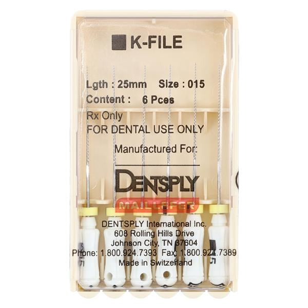 Hand K-File 25 mm Size 15 Stainless Steel White 6/Pk