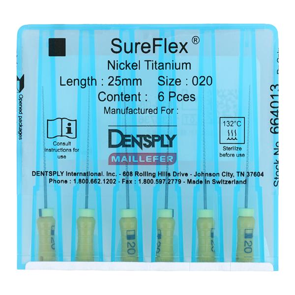 SureFlex Hand File 25 mm Size 20 Nickel Titanium Yellow 6/Bx