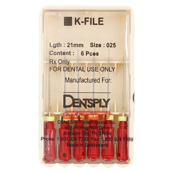 Hand K-File 21 mm Size 25 Stainless Steel Red 6/Pk