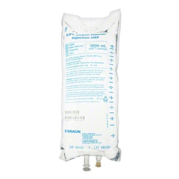 Excel IV Injection Solution Sodium Chloride 0.9% 1000mL Plstc Inj Cntnr 12/Ca