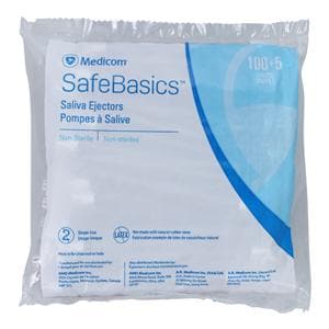 SafeBasics Saliva Ejectors Clear White Tip 105/Bg, 10 BG/CA