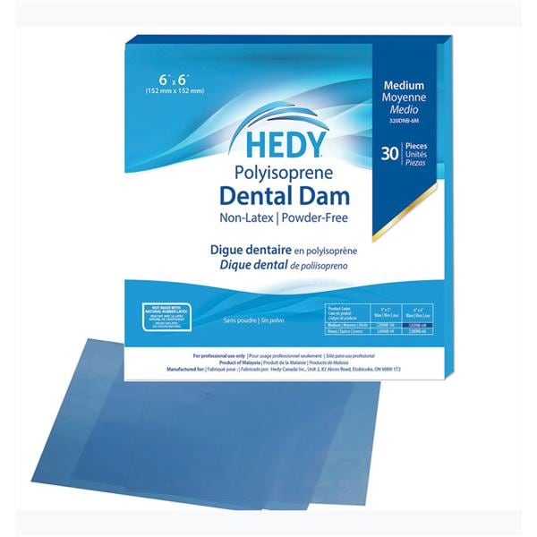 Hedy Polyisoprene Dental Dam Latex-Free Rubber Dam 6 in x 6 in Hvy Ga Bl 30/Bx