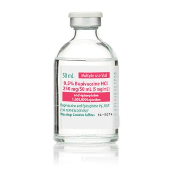 Bupivacaine HCl Epinephrine Injection 0.5% 1:200,000 MDV 50mL 50ml/Vl, 25 VL/CA