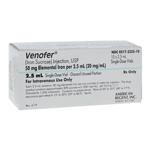 Venofer Injection 20mg/mL SDV 2.5mL 10/Package