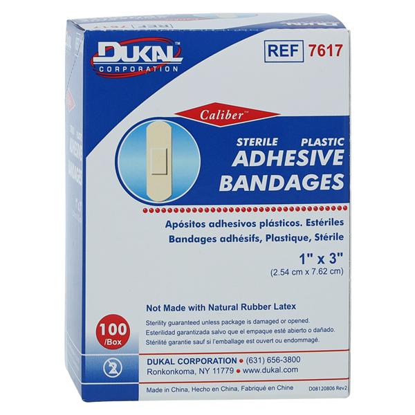 Caliber Adhesive Bandage Plastic 1x3" Tan Sterile 100/Bx