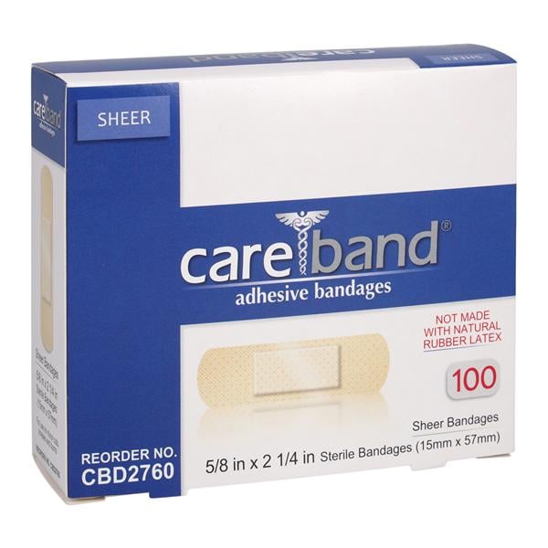 Careband Strip Bandage Fabric .63x2.25" Sheer/Flesh Sterile 100/Bx