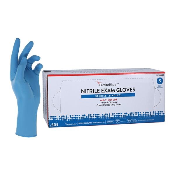 Flexam Nitrile Exam Gloves Small Blue Sterile, 5 BX/CA