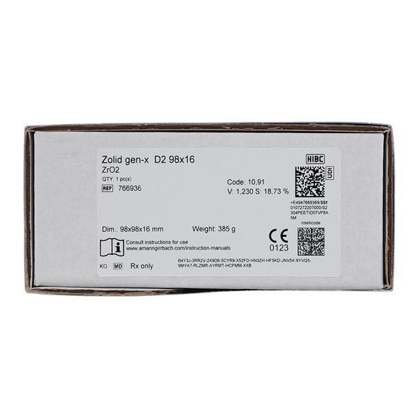 Zolid Gen-X Zirconia Disc D2 98x16 Ea