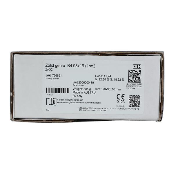 Zolid Gen-X Zirconia Disc B4 98x16 Ea