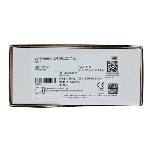 Zolid Gen-X Zirconia Disc D4 98x22 Ea