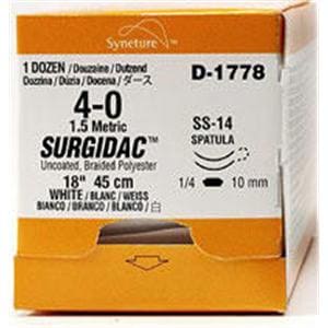 Surgidac Suture 5-0 18" Polyester Braid SS-2/SS-2 White 12/Ca