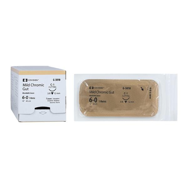 Collagen Suture 6-0 18" Chromic Gut Monofilament C-1 Undyed 12/Ca