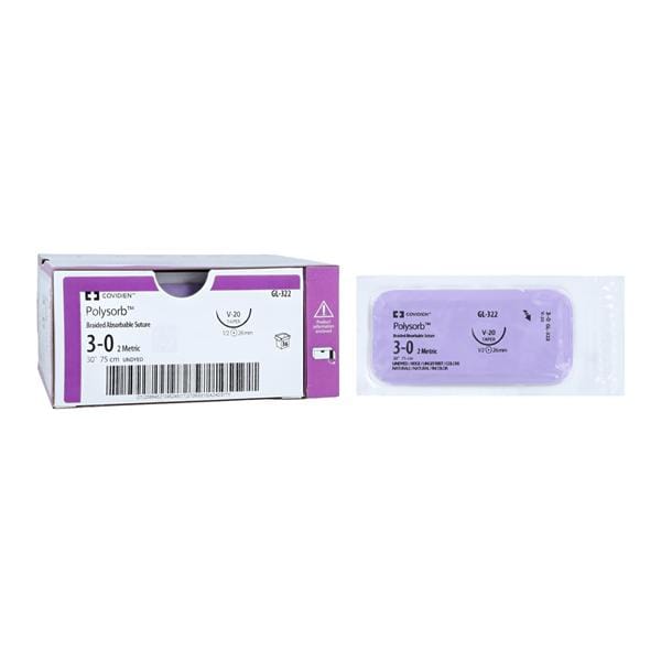 Polysorb Suture 3-0 30" Polyester Braid V-20 Undyed 36/Ca