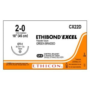 Ethibond Excel Suture 2-0 8-18" Polyester Braid CT-1 Green 12/Bx