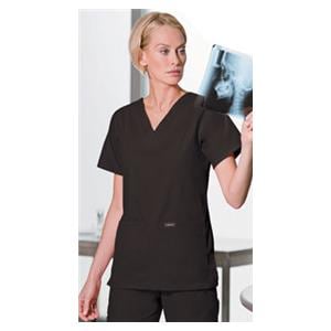 Scrub Shirt V-Neck 4 Pockets Short Sleeves 5X Large Black Womens Ea