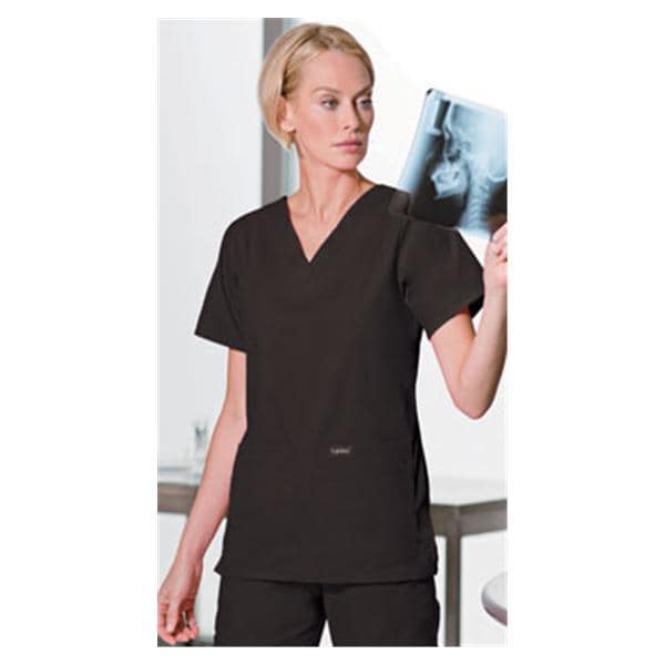 Scrub Shirt V-Neck 4 Pockets Short Sleeves 5X Large Black Womens Ea