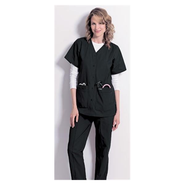 Scrub Shirt V-Neck 4 Pockets Short Sleeves 5X Large Black Womens Ea