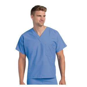 Scrub Shirt V-Neck 1 Pocket Short Sleeves Large Ceil Blue Unisex Ea