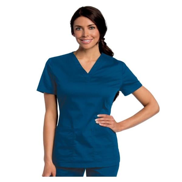 Scrub Shirt V-Neck 1 Pocket Short Sleeves X-Small Galaxy Blue Unisex Ea