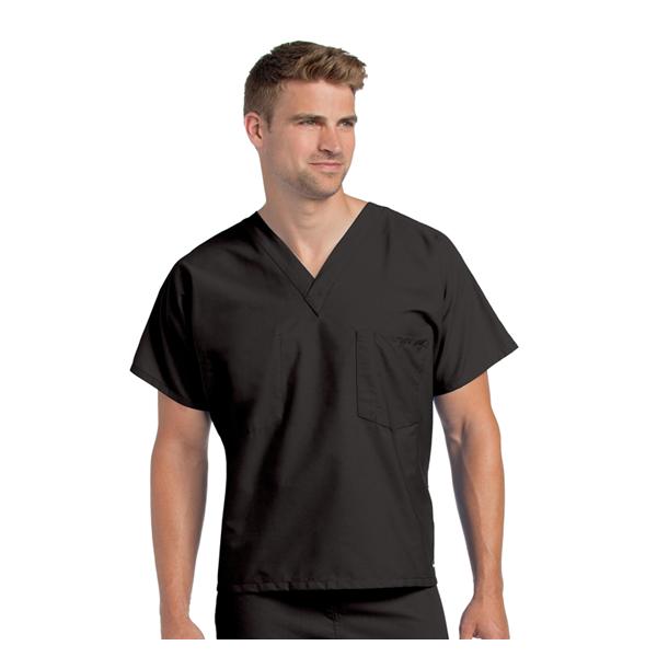 Scrub Shirt V-Neck 1 Pocket Short Sleeves Medium Black Unisex Ea