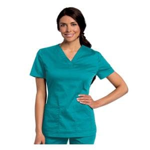 Scrub Shirt V-Neck 1 Pocket Short Sleeves Medium Teal Unisex Ea