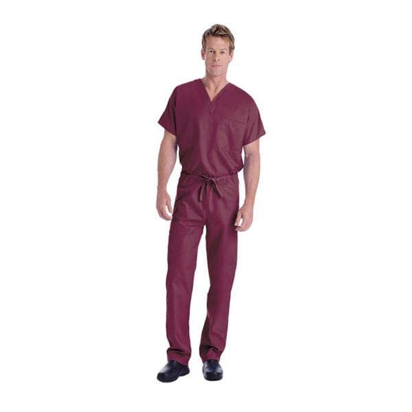 Scrub Shirt V-Neck 1 Pocket Short Sleeves 2X Large Wine Unisex Ea