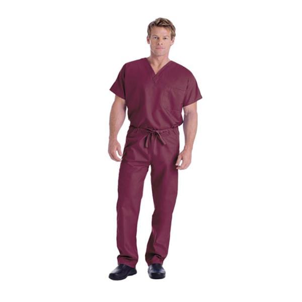 Scrub Shirt V-Neck 1 Pocket Short Sleeves X-Small Wine Unisex Ea