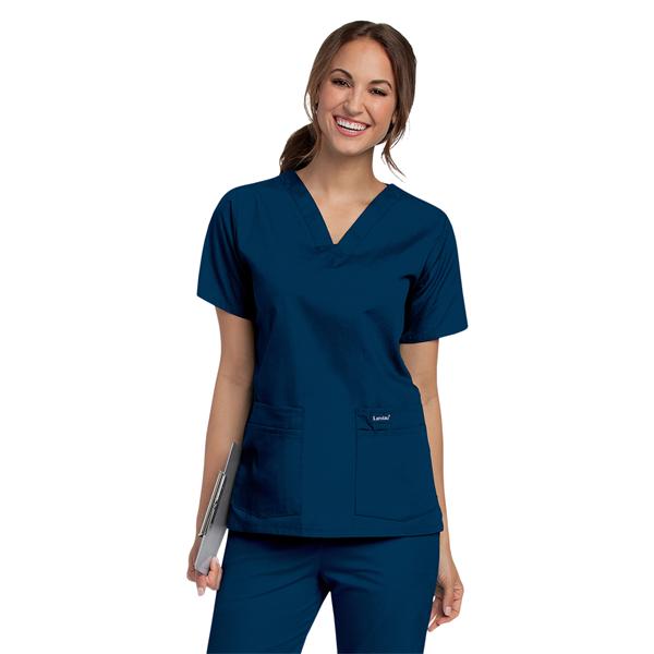 Scrub Shirt V-Neck 4 Pockets Short Sleeves Medium Navy Womens Ea