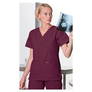 Scrub Shirt V-Neck 4 Pockets Short Sleeves X-Small Wine Womens Ea