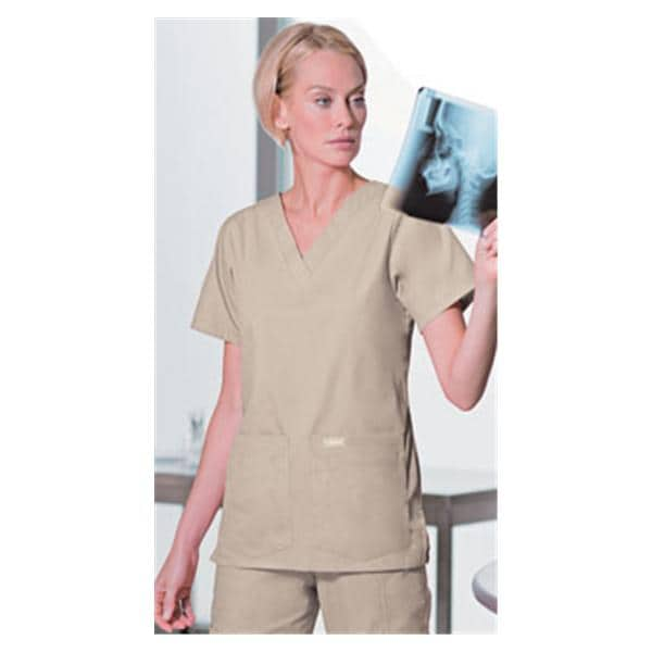 Scrub Shirt V-Neck 4 Pockets Short Sleeves 5X Large Sand Womens Ea