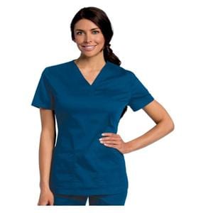 Scrub Shirt V-Neck 4 Pockets Short Sleeves Medium Galaxy Blue Womens Ea